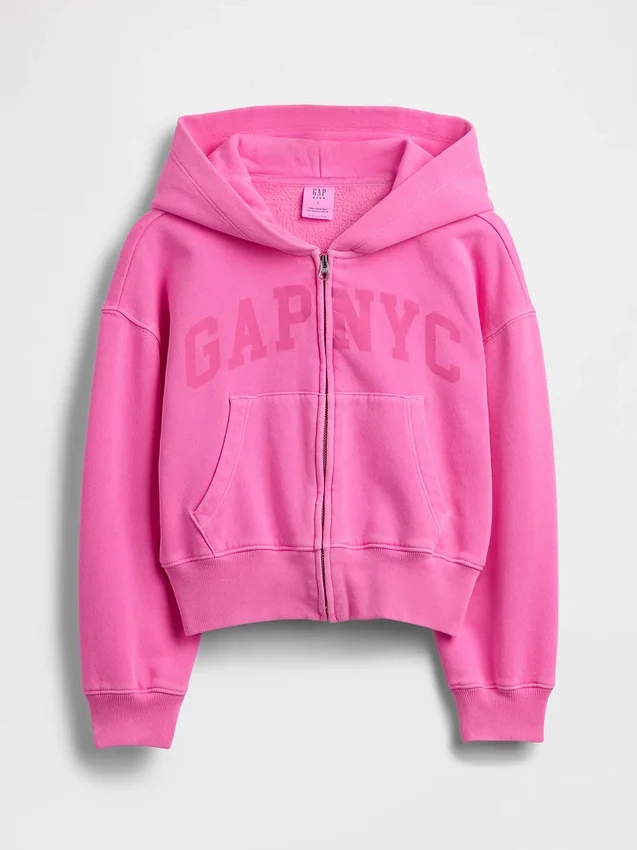 Vintagesoft oversized hoodie met rits en logo voor kinderen
