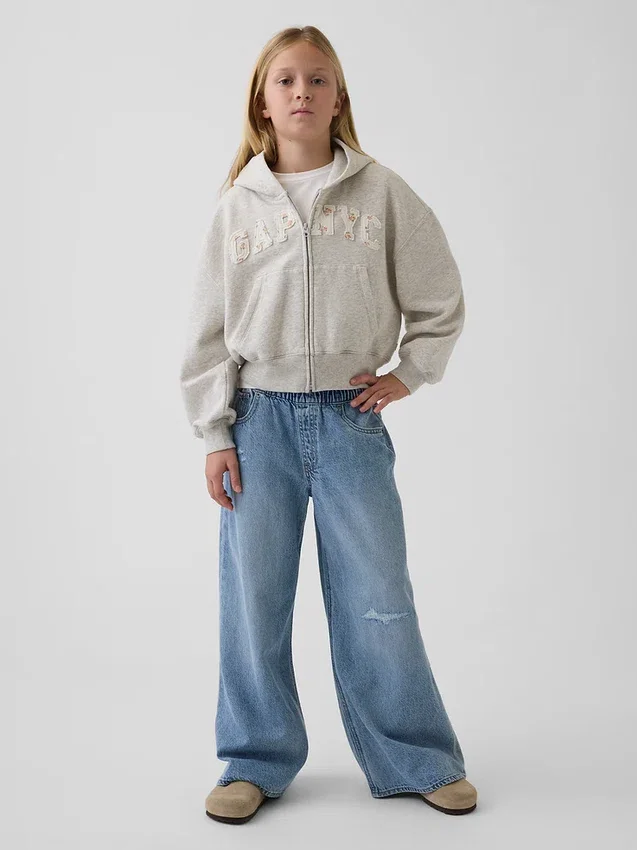 Vintagesoft oversized hoodie met rits en logo voor kinderen