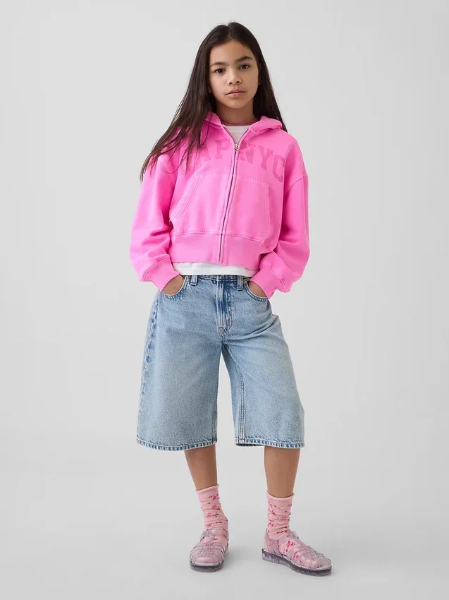 Vintagesoft oversized hoodie met rits en logo voor kinderen