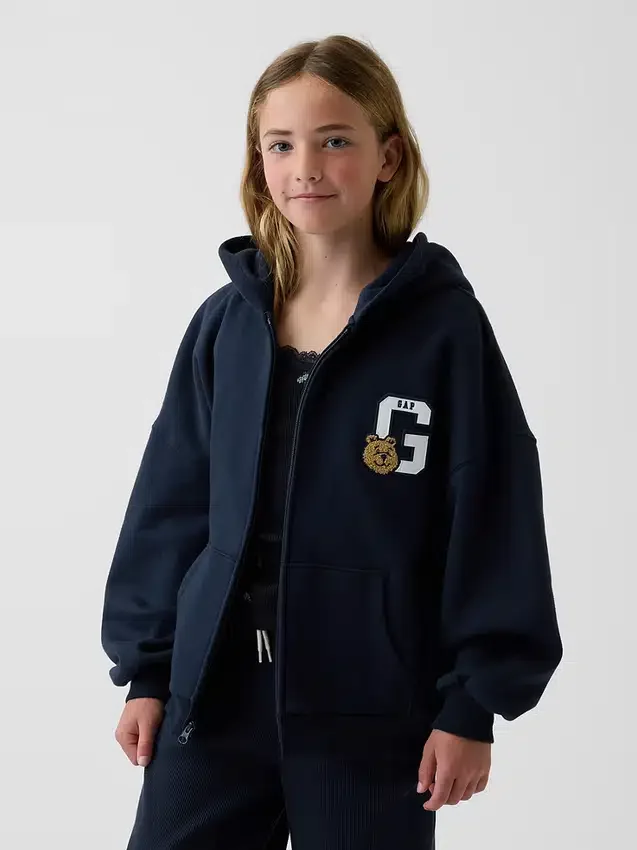 Vintagesoft oversized hoodie met rits voor kinderen