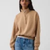 Vintagesoft oversized pullover met halve rits en wigvormige hals