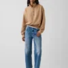 Vintagesoft oversized pullover met halve rits en wigvormige hals