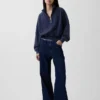 Vintagesoft oversized pullover met halve rits en wigvormige hals