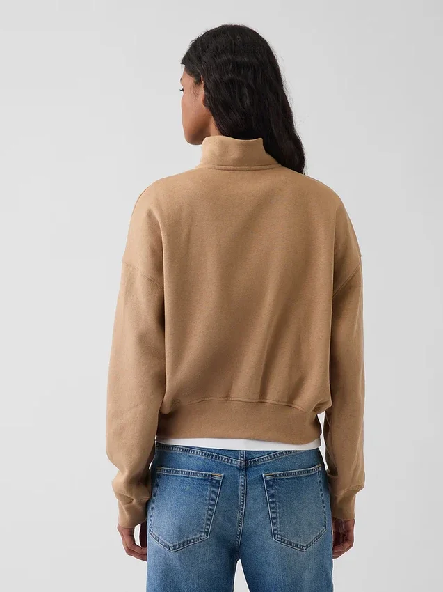 Vintagesoft oversized pullover met halve rits en wigvormige hals
