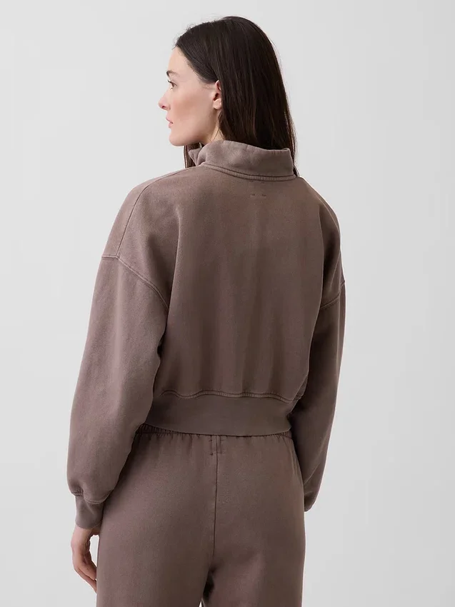 Vintagesoft oversized pullover met halve rits en wigvormige hals