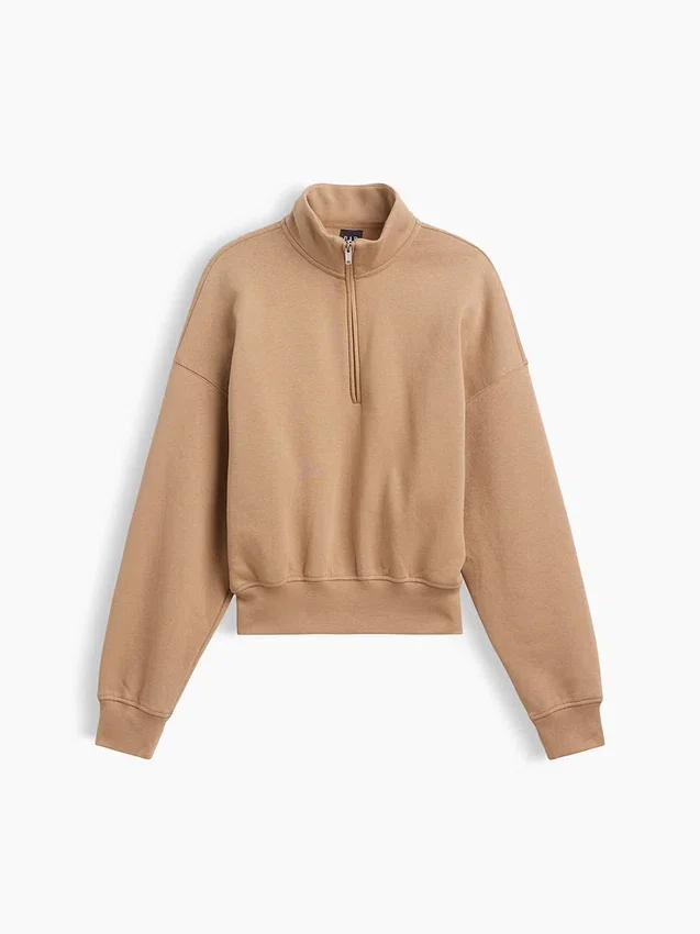 Vintagesoft oversized pullover met halve rits en wigvormige hals
