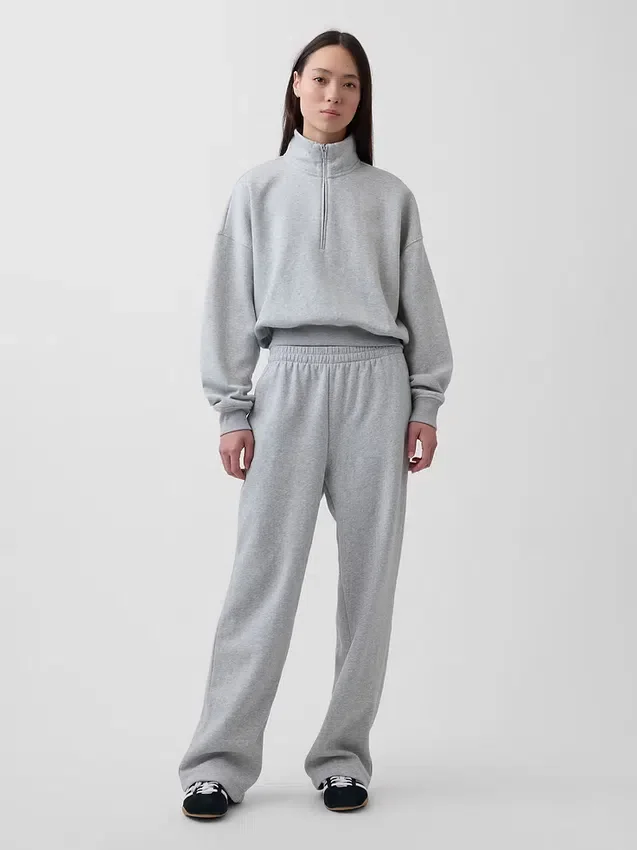 Vintagesoft oversized pullover met halve rits en wigvormige hals