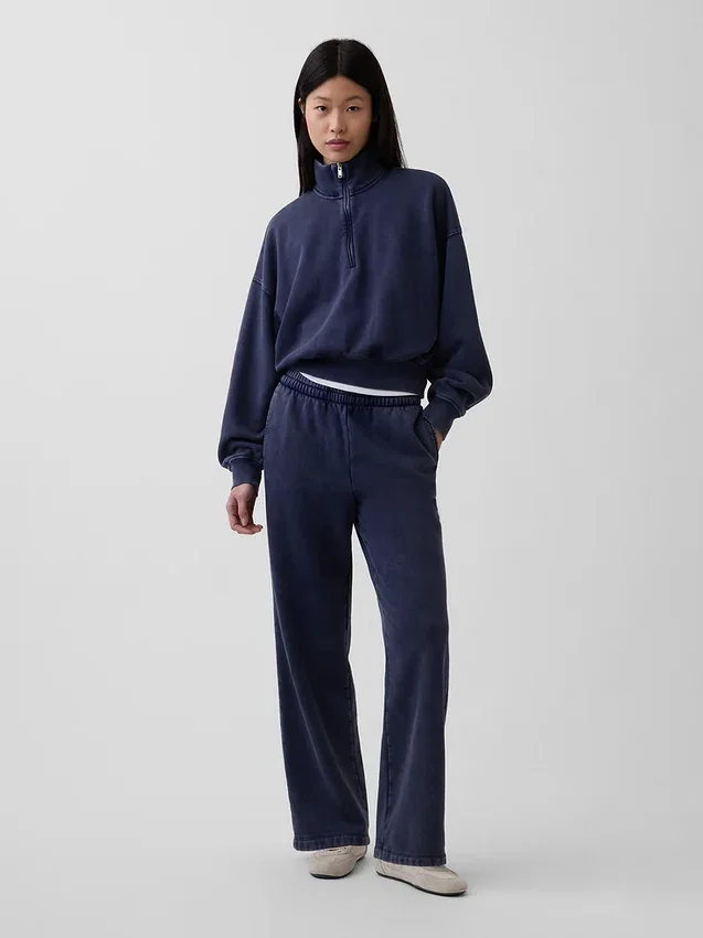 Vintagesoft oversized pullover met halve rits en wigvormige hals