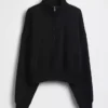 Vintagesoft oversized pullover met halve rits en wigvormige hals