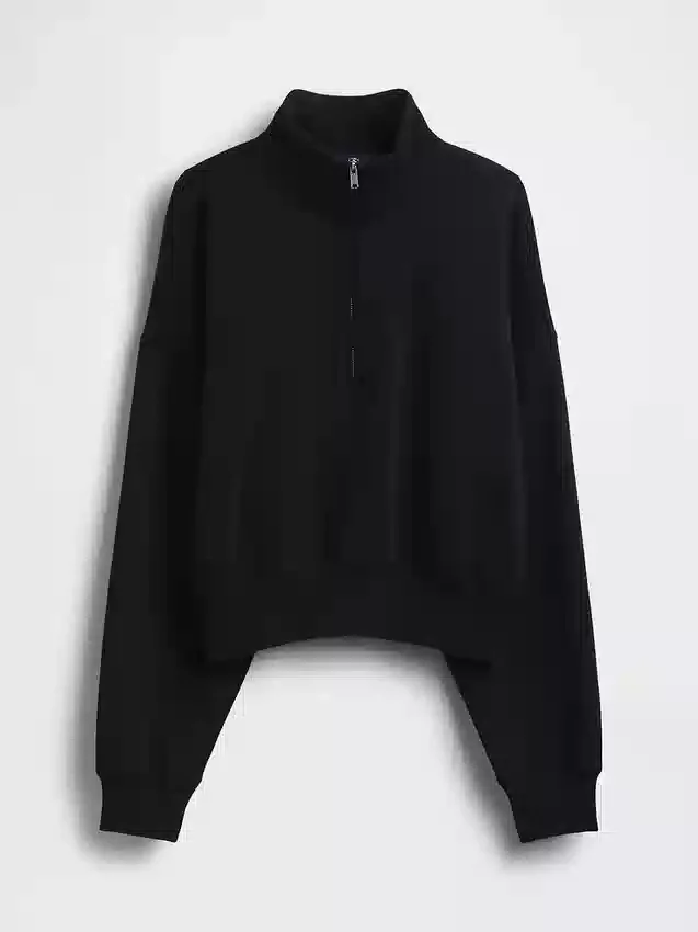 Vintagesoft oversized pullover met halve rits en wigvormige hals