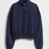 Vintagesoft oversized pullover met halve rits en wigvormige hals