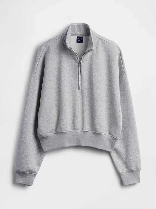 Vintagesoft oversized pullover met halve rits en wigvormige hals