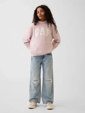 Vintagesoft oversized sweatshirt met logo en staande kraag voor kinderen