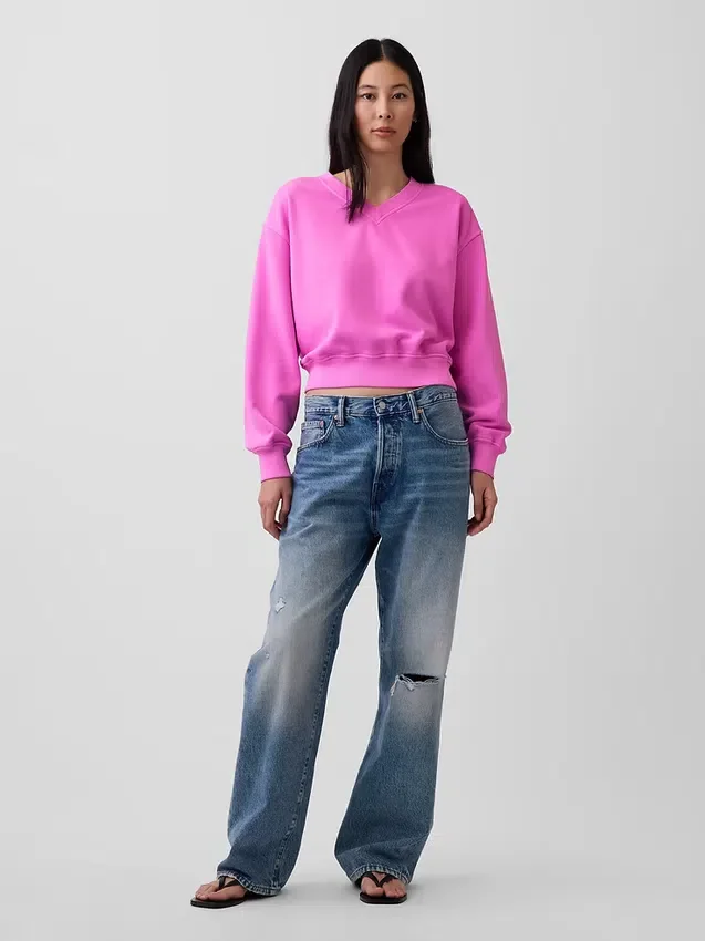Vintagesoft oversized sweatshirt met V-hals