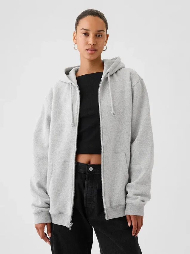 Vintagesoft Relaxed hoodie met rits voor volwassenen