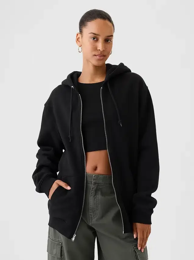 Vintagesoft Relaxed hoodie met rits voor volwassenen