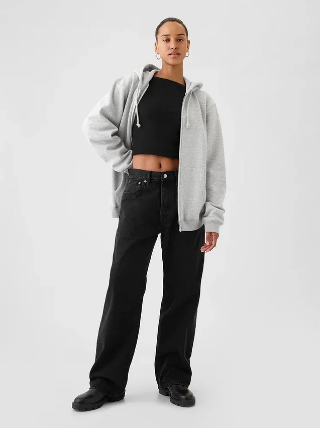 Vintagesoft Relaxed hoodie met rits voor volwassenen