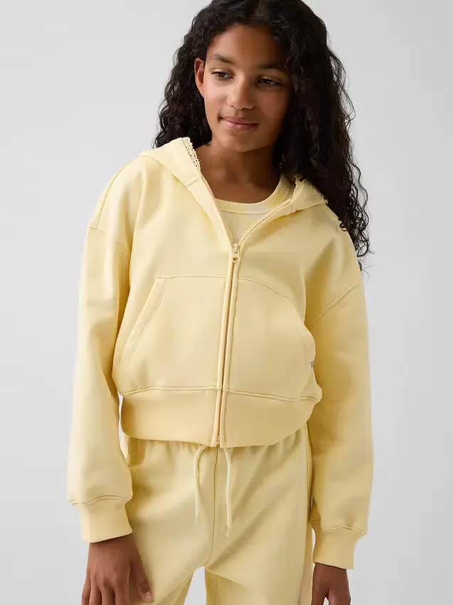 Vintagesoft relaxte hoodie met rits en kanten rand voor kinderen