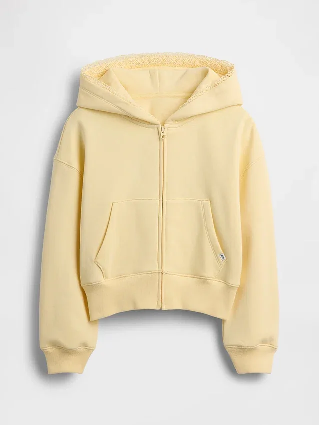 Vintagesoft relaxte hoodie met rits en kanten rand voor kinderen