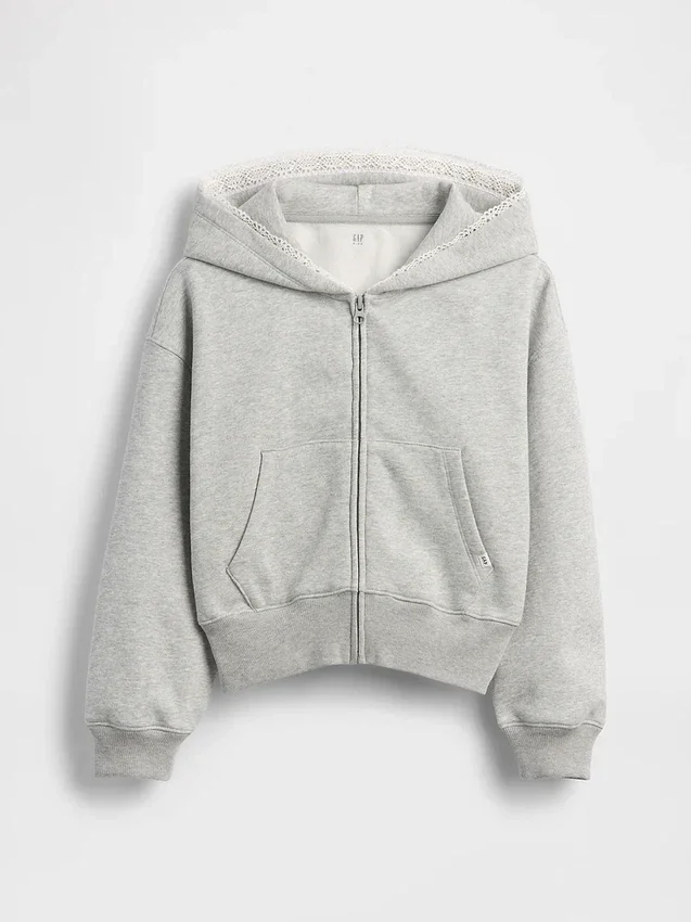Vintagesoft relaxte hoodie met rits en kanten rand voor kinderen