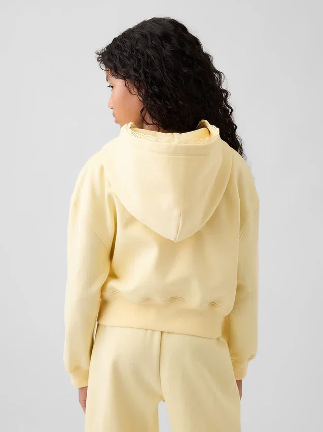Vintagesoft relaxte hoodie met rits en kanten rand voor kinderen