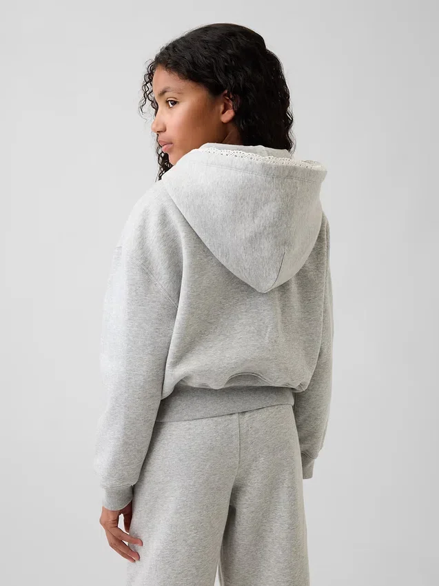 Vintagesoft relaxte hoodie met rits en kanten rand voor kinderen