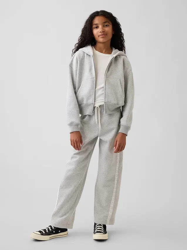 Vintagesoft relaxte hoodie met rits en kanten rand voor kinderen