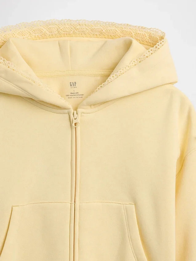 Vintagesoft relaxte hoodie met rits en kanten rand voor kinderen