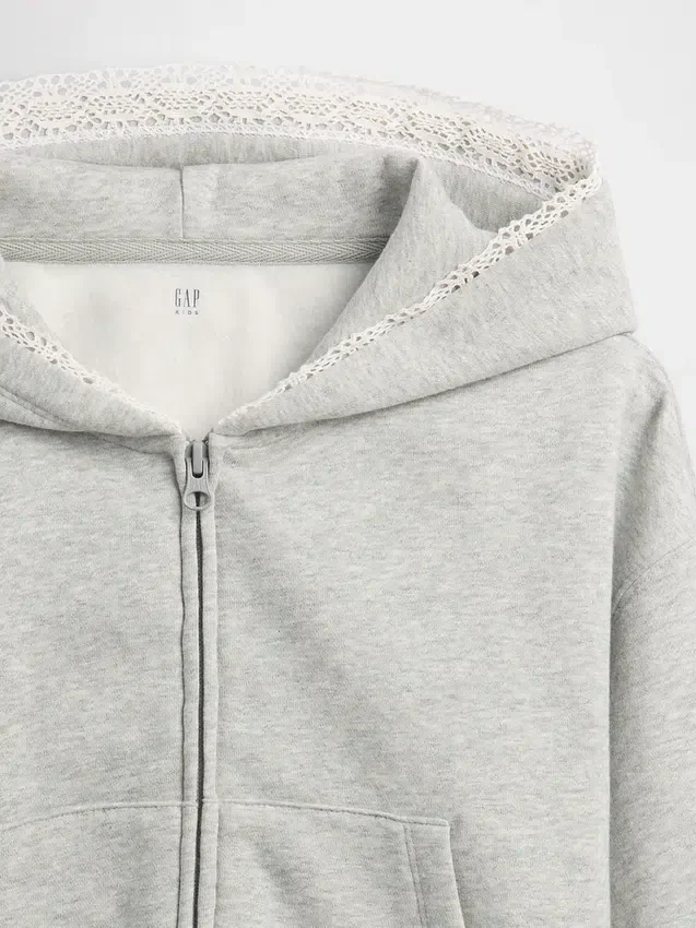 Vintagesoft relaxte hoodie met rits en kanten rand voor kinderen