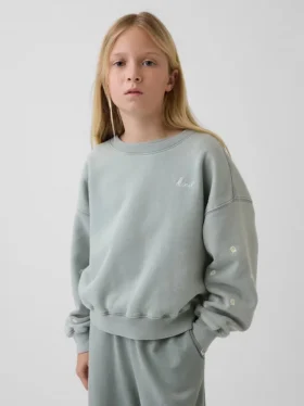 Vintagesoft-sweatshirt met schuine pas en ronde hals voor kinderen