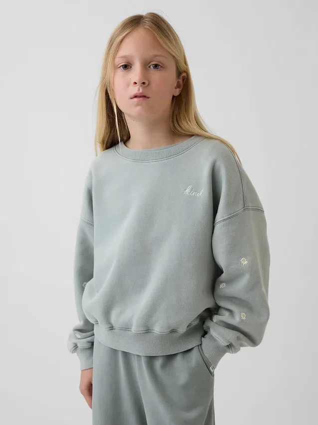 Vintagesoft-sweatshirt met schuine pas en ronde hals voor kinderen