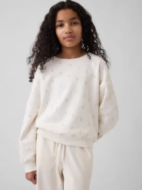 Vintagesoft-sweatshirt met schuine pas en ronde hals voor kinderen