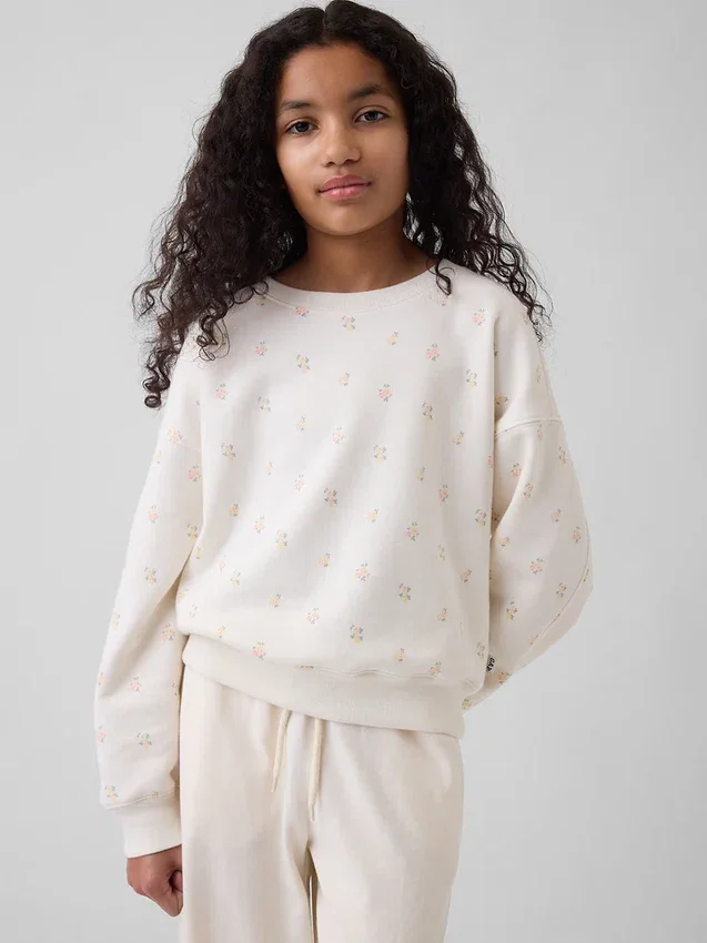 Vintagesoft-sweatshirt met schuine pas en ronde hals voor kinderen