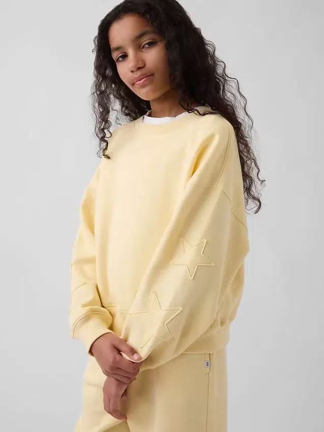 Vintagesoft-sweatshirt met schuine pas en ronde hals voor kinderen