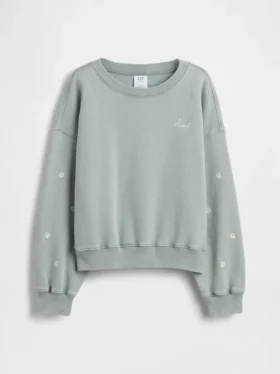 Vintagesoft-sweatshirt met schuine pas en ronde hals voor kinderen