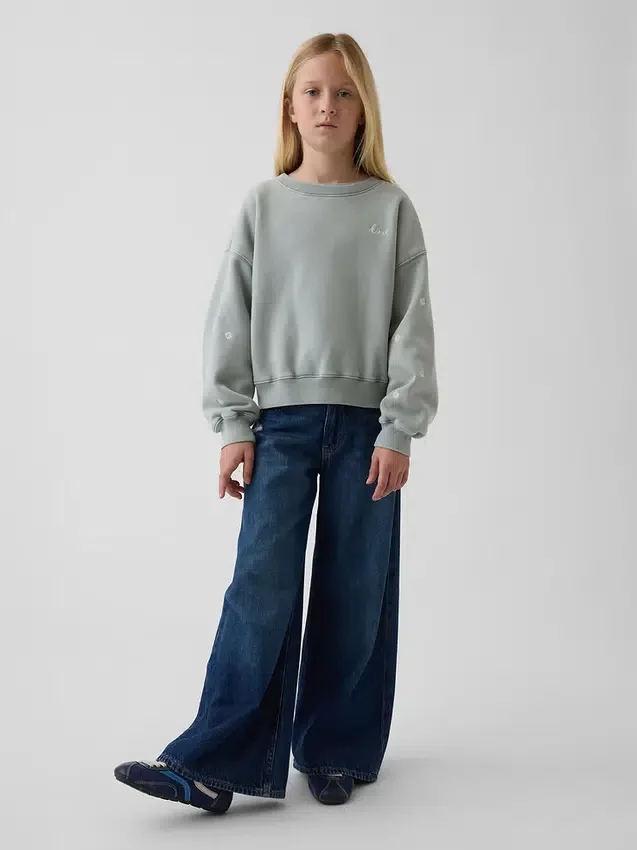 Vintagesoft-sweatshirt met schuine pas en ronde hals voor kinderen