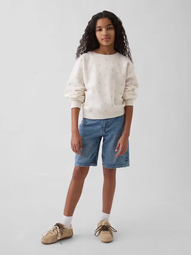 Vintagesoft-sweatshirt met schuine pas en ronde hals voor kinderen