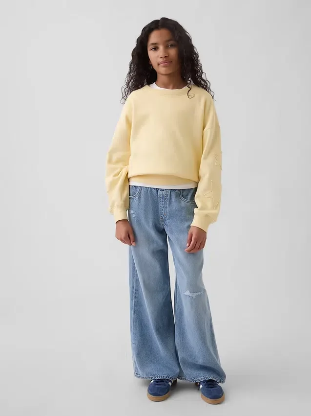Vintagesoft-sweatshirt met schuine pas en ronde hals voor kinderen