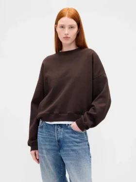 Vintagesoft Sweatshirt met schuine zoom en ronde hals