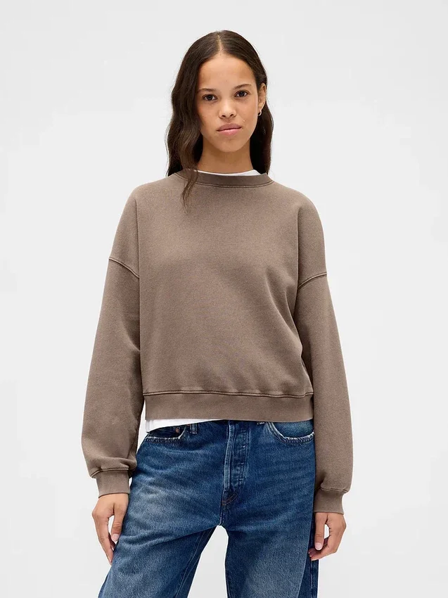 Vintagesoft Sweatshirt met schuine zoom en ronde hals