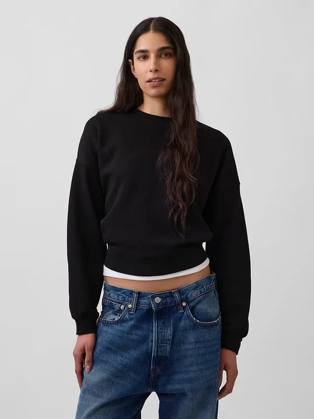 Vintagesoft Sweatshirt met schuine zoom en ronde hals