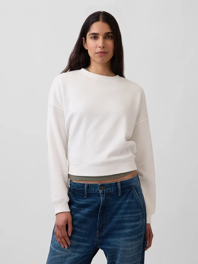 Vintagesoft Sweatshirt met schuine zoom en ronde hals