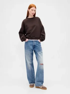 Vintagesoft Sweatshirt met schuine zoom en ronde hals