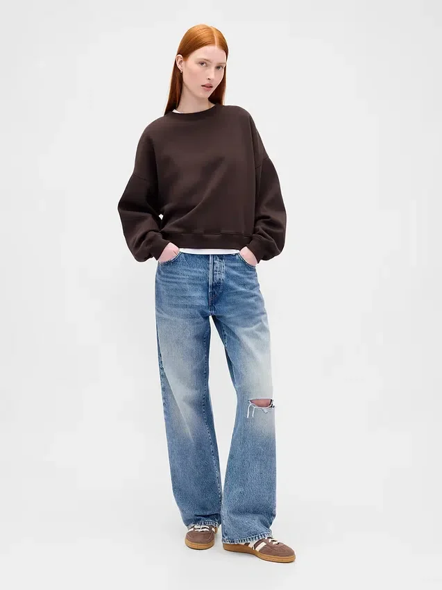 Vintagesoft Sweatshirt met schuine zoom en ronde hals