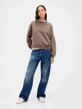 Vintagesoft Sweatshirt met schuine zoom en ronde hals