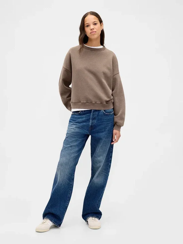 Vintagesoft Sweatshirt met schuine zoom en ronde hals