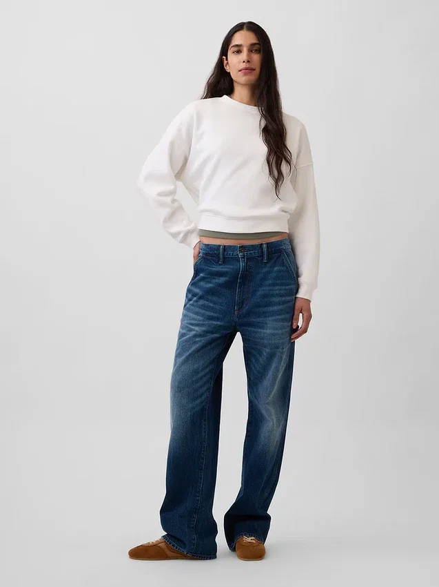 Vintagesoft Sweatshirt met schuine zoom en ronde hals
