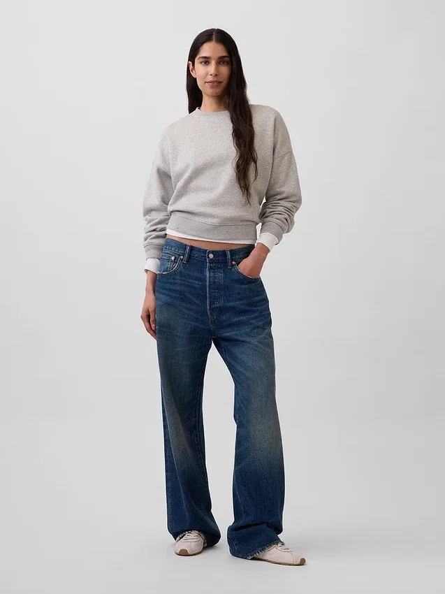 Vintagesoft Sweatshirt met schuine zoom en ronde hals