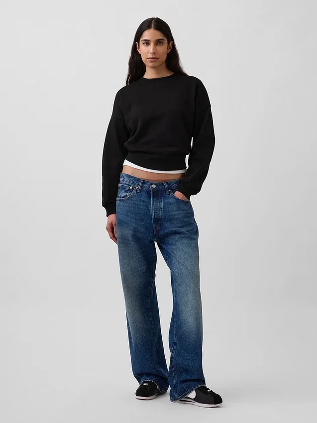 Vintagesoft Sweatshirt met schuine zoom en ronde hals