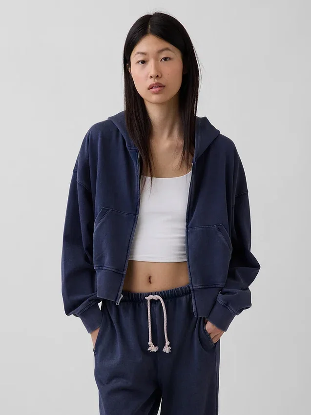 Vintagesoft Terry-hoodie met rits